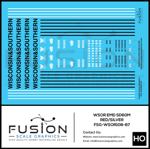 HO Scale Wisconsin & Southern WSOR EMD SD60M (ex UP) Locomotives Decal Set - Front Range Hobbies