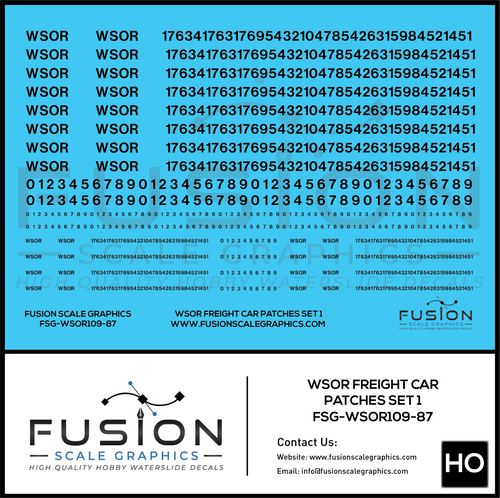 HO Scale Wisconsin & Southern WSOR Black Freight Car Patching Decal Set V1 Fusion Scale Graphics