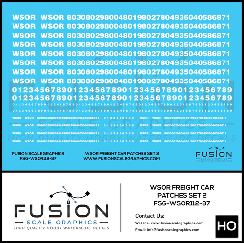 HO Scale Wisconsin & Southern WSOR White Freight Car Patching Decal Set V2 Fusion Scale Graphics