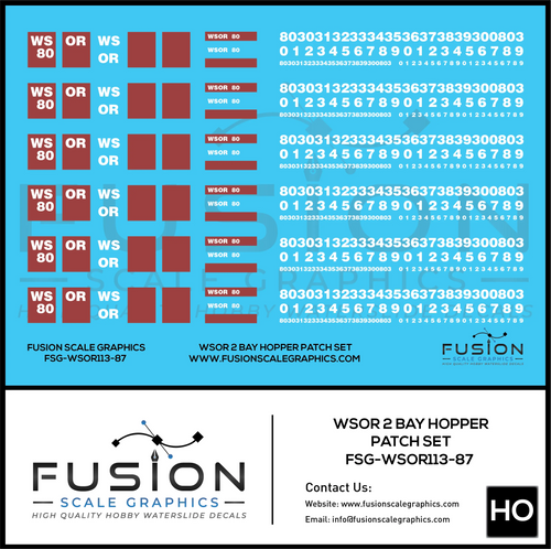 HO Scale Wisconsin & Southern WSOR 2 Bay Hoppers Freight Car Patching Decal Set - Front Range Hobbies