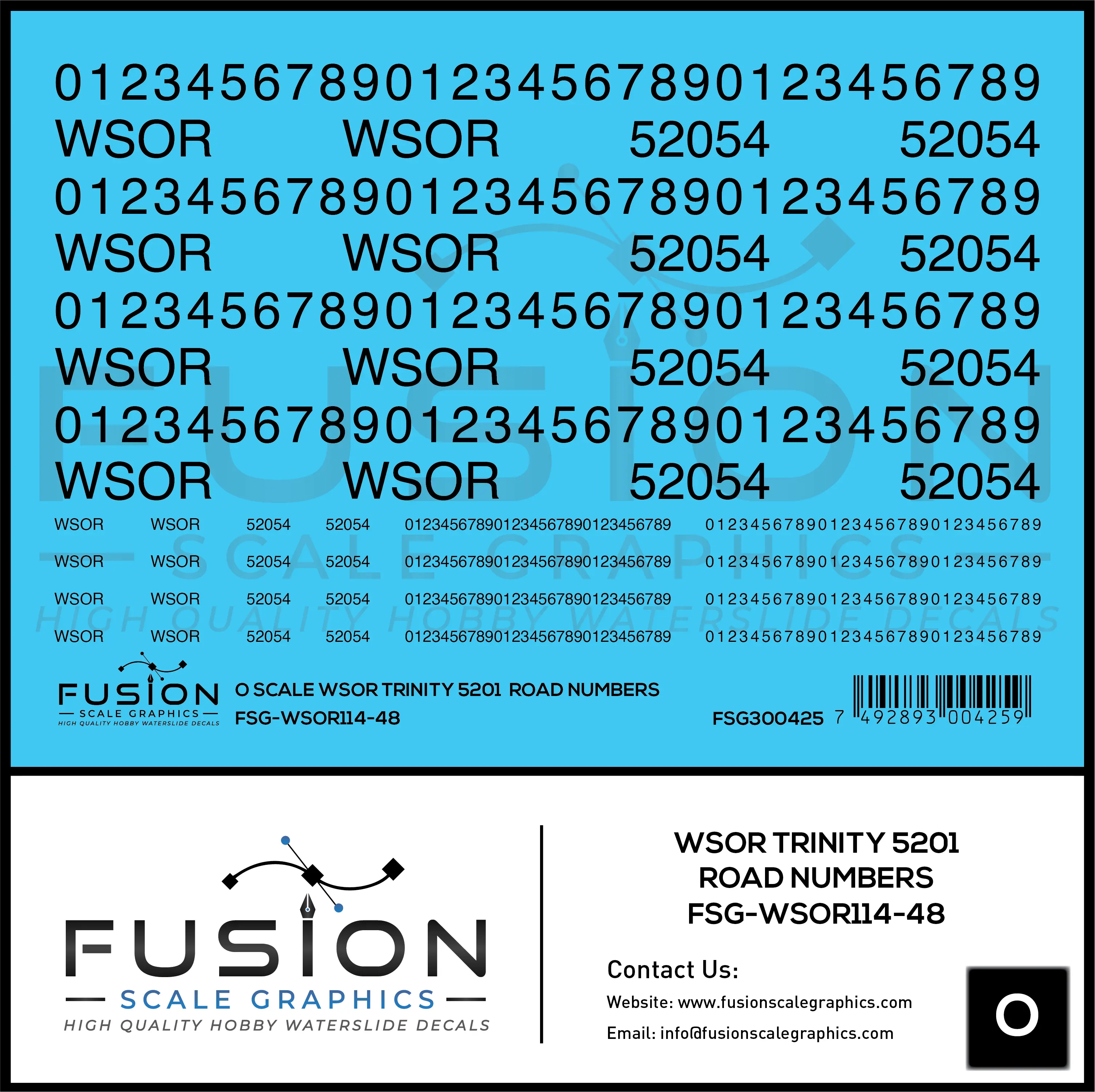 O Scale Wisconsin Southern Trinity 5201 Road Numbers Decal Set Fusion Scale Graphics