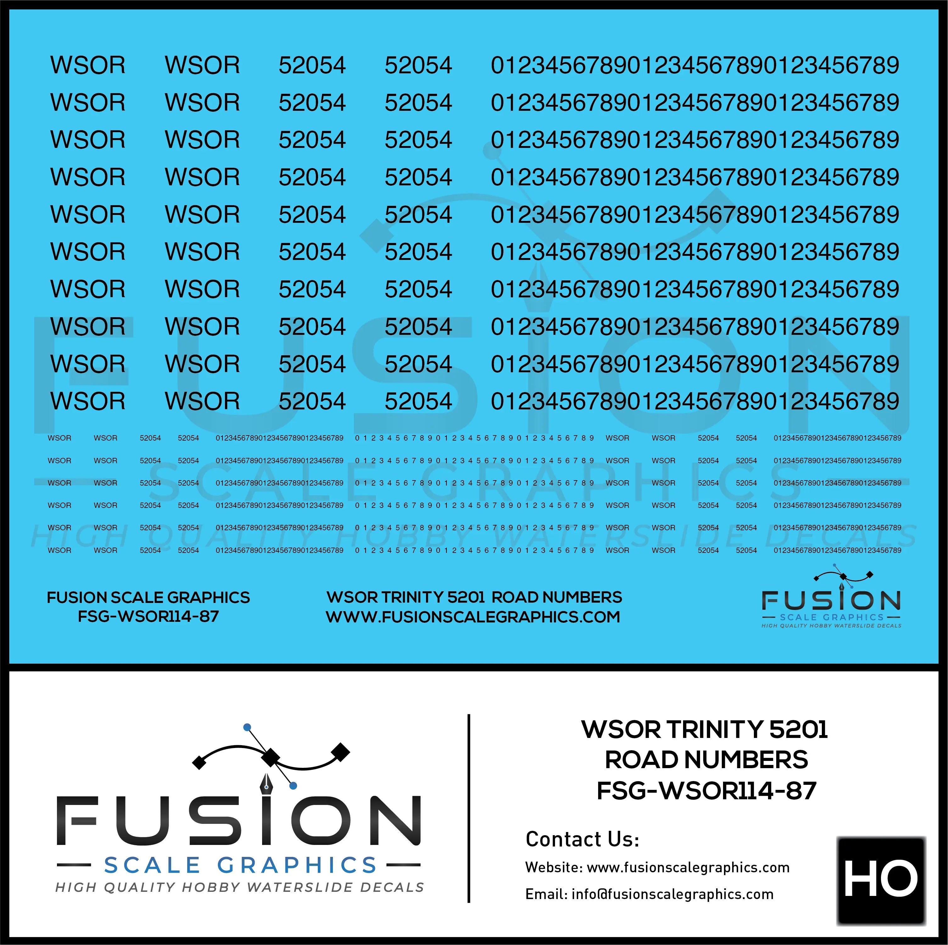 HO Scale WSOR Trinity 5201 Road Numbering Decal Set Fusion Scale Graphics