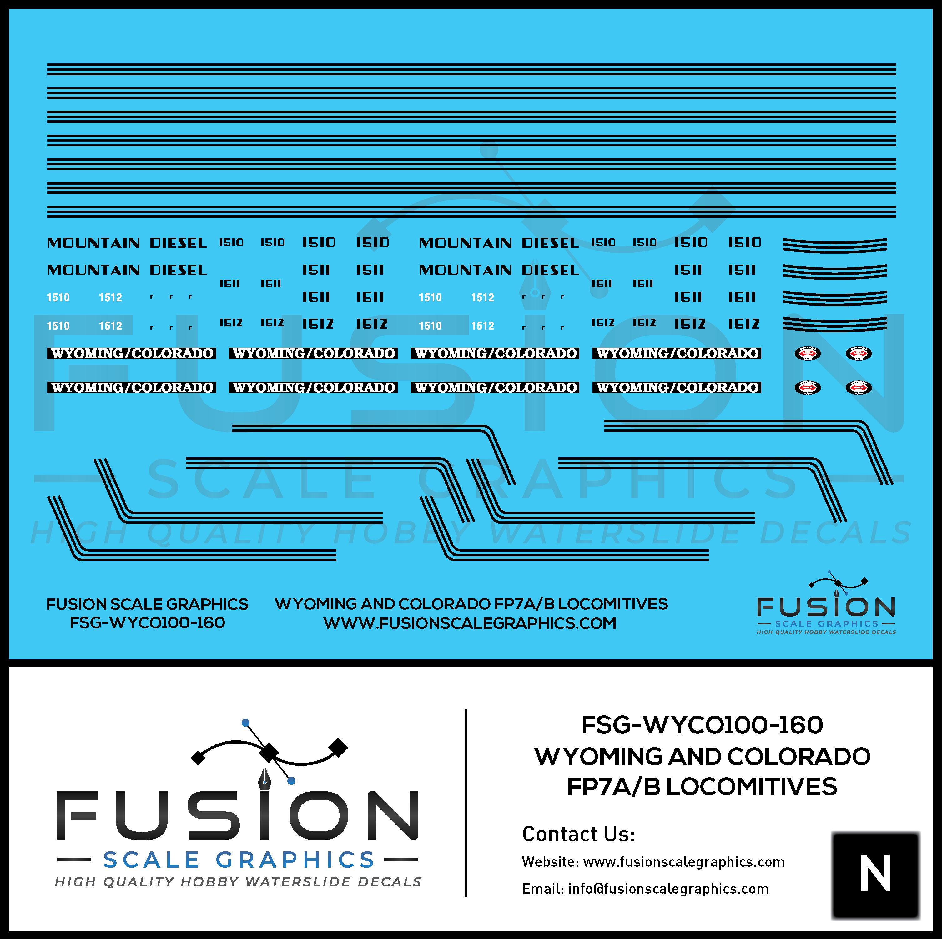 N Scale Wyoming and Colorado EMD FP7A FP7B Locomotive Decal Set Fusion Scale Graphics