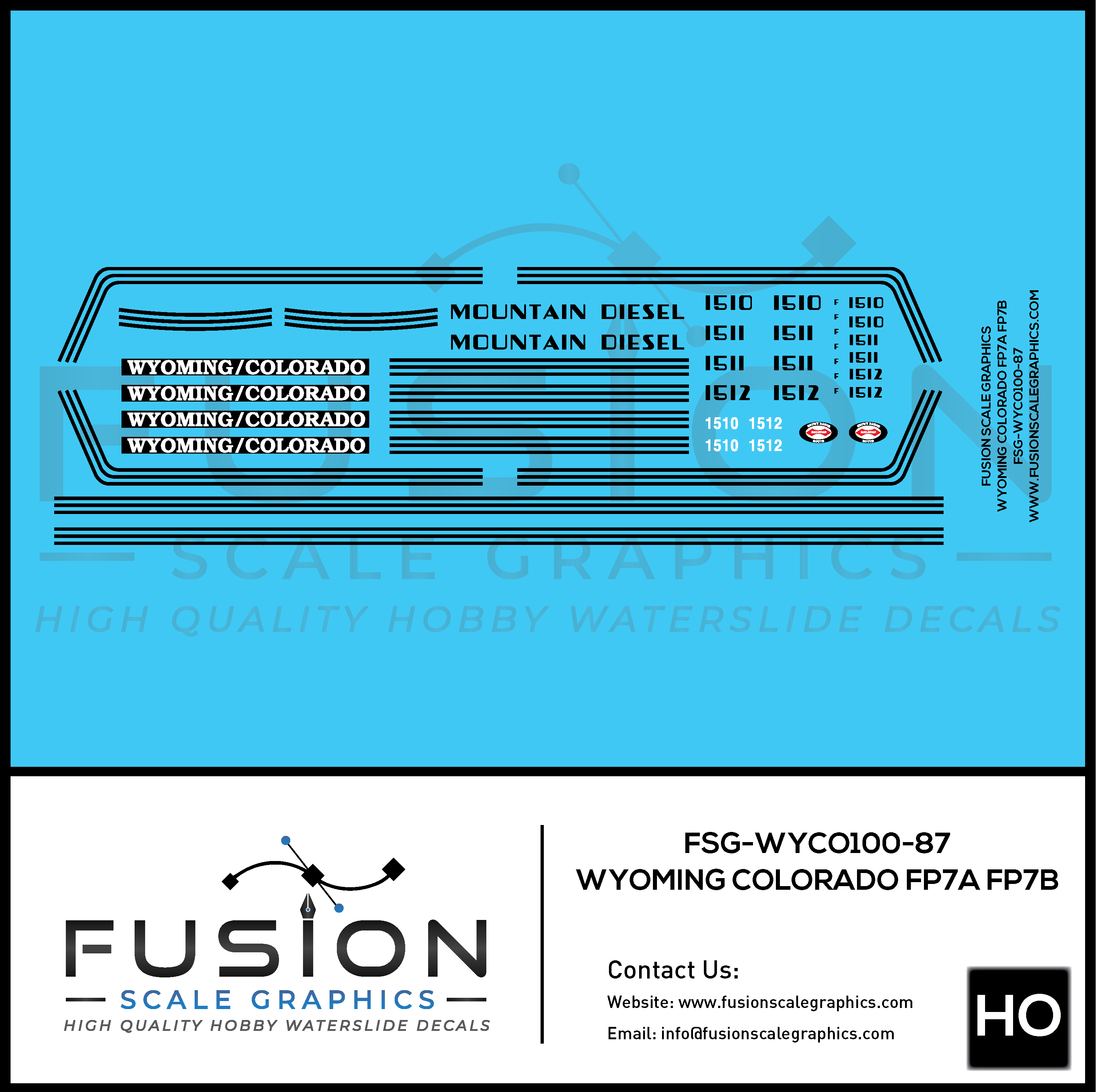 HO Scale Wyoming and Colorado EMD FP7A FP7B Locomotive Decal Set Fusion Scale Graphics
