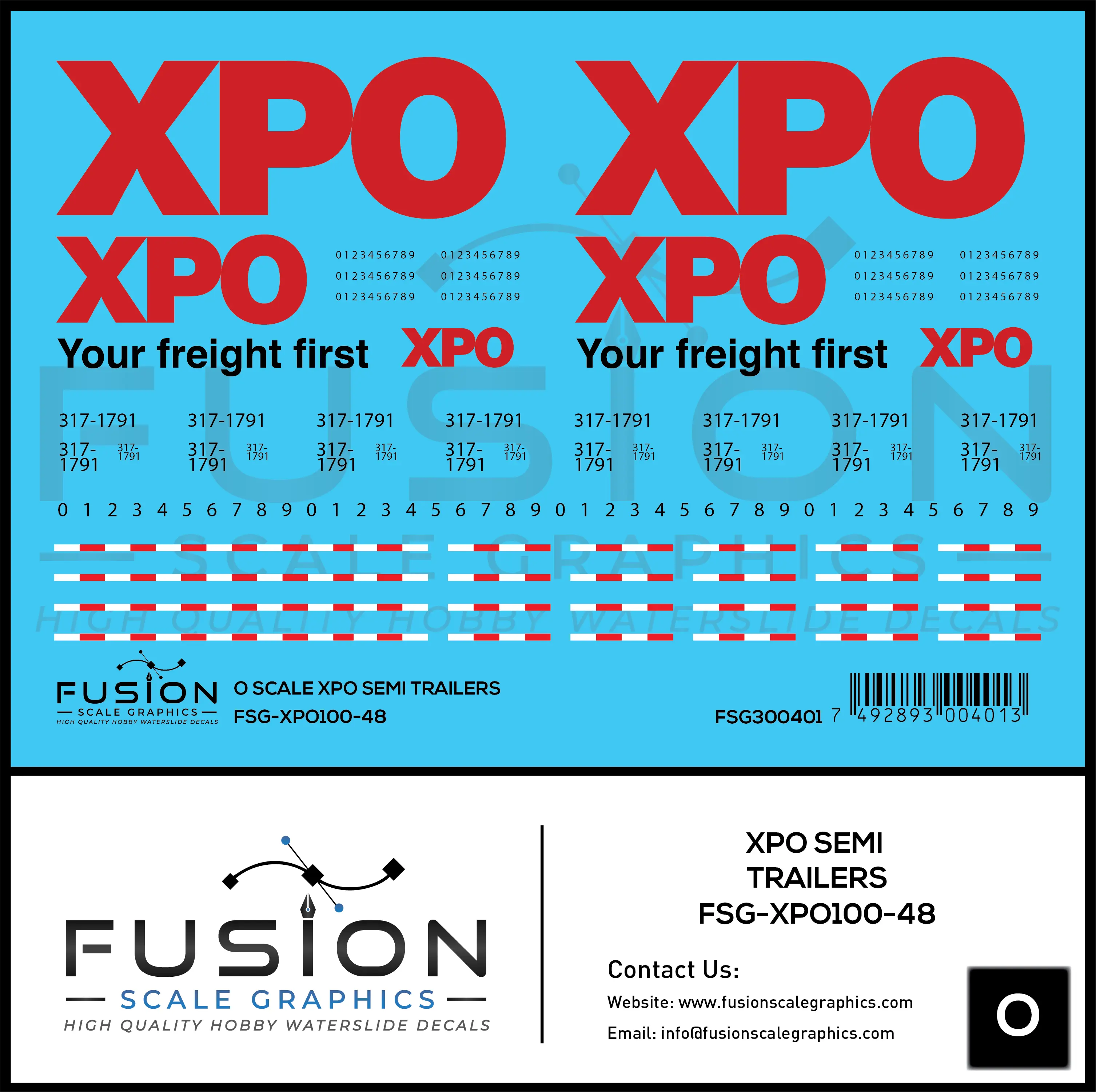 O Scale XPO Semi Trailers Decal Set Fusion Scale Graphics