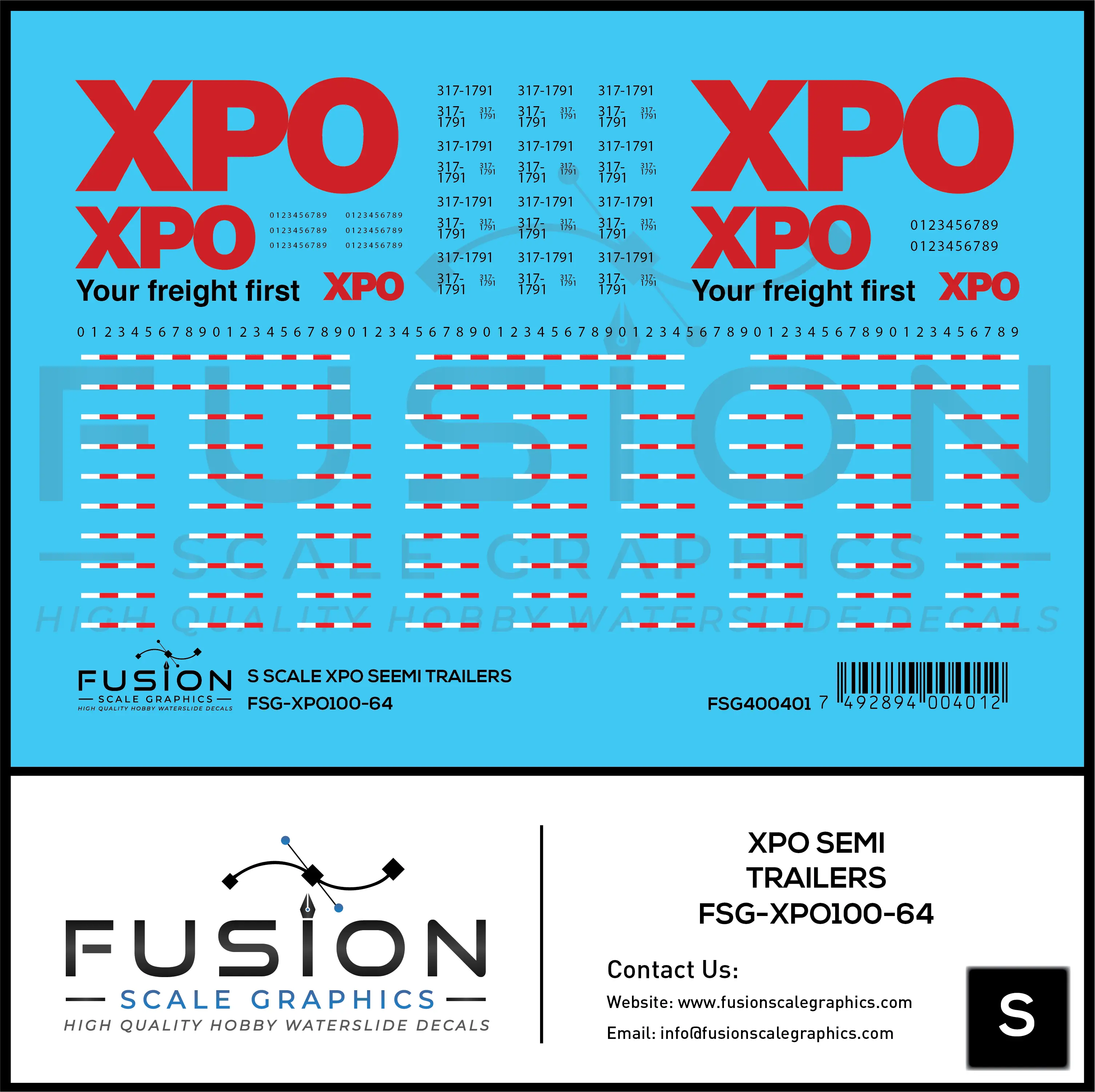 S Scale XPO Semi Trailers Decal Set Fusion Scale Graphics