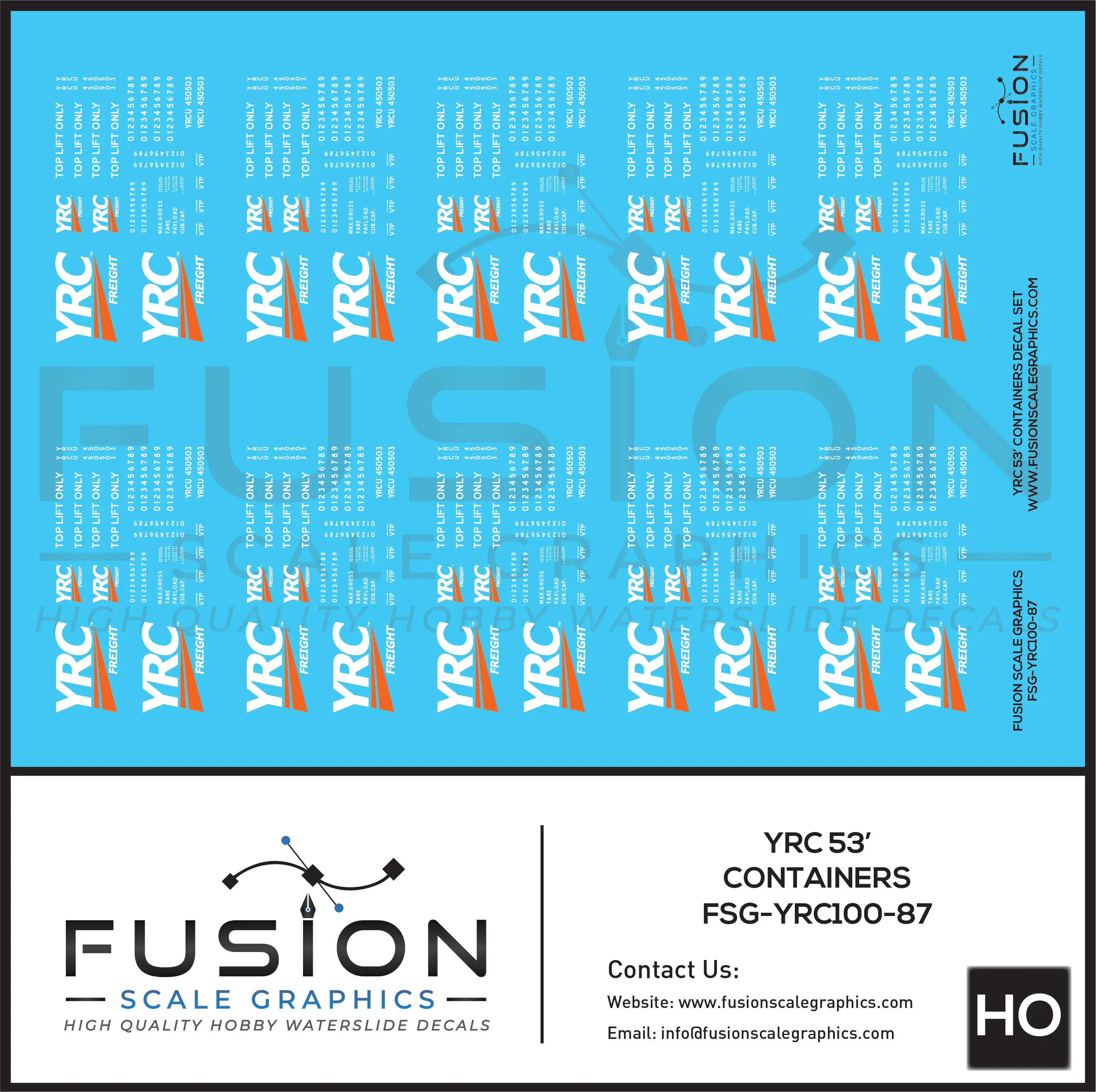 HO Scale YRC 53’ Containers Decal Set Fusion Scale Graphics