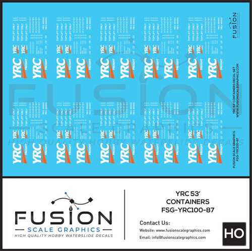 HO Scale YRC 53’ Containers Decal Set Fusion Scale Graphics