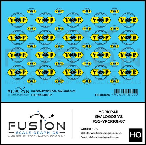 HO Scale York Rail GW Logos V2 Decal Set Fusion Scale Graphics