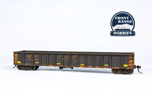 HO Scale Walthers Mainline 53' Railgon Gondola - Ready To Run -- Railgon GONX #310144 (as-built; black, yellow) (Weathered) Front Range Hobbies