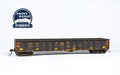 HO Scale Walthers Mainline 53' Railgon Gondola - Ready To Run -- Railgon GONX #310144 (as-built; black, yellow) (Weathered)