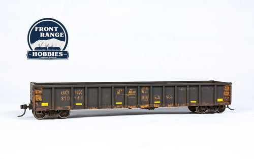 HO Scale Walthers Mainline 53' Railgon Gondola - Ready To Run -- Railgon GONX #310144 (as-built; black, yellow) (Weathered) Front Range Hobbies