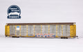 HO Scale  Walthers Proto 89' Thrall Enclosed Tri-Level Auto Carrier - Ready to Run -- Union Pacific(R) Rack, Flat SP(TM) #517503 (yellow, silver, Shield Logo) Weathered