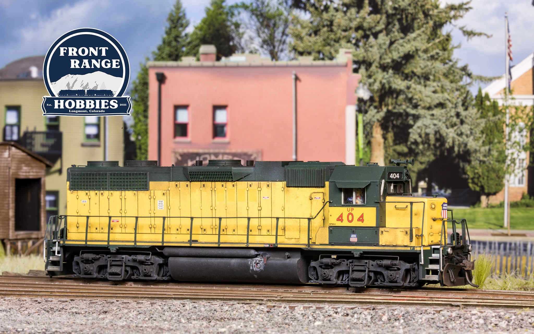 HO Scale Atlas Master Gold Series DCC/ESU LokSound V5 Equipped EMD GP38 Diesel Locomotive w/Ditch Lights Union Pacific 'Ex-CNW Patched' UP #404 (Weathered)