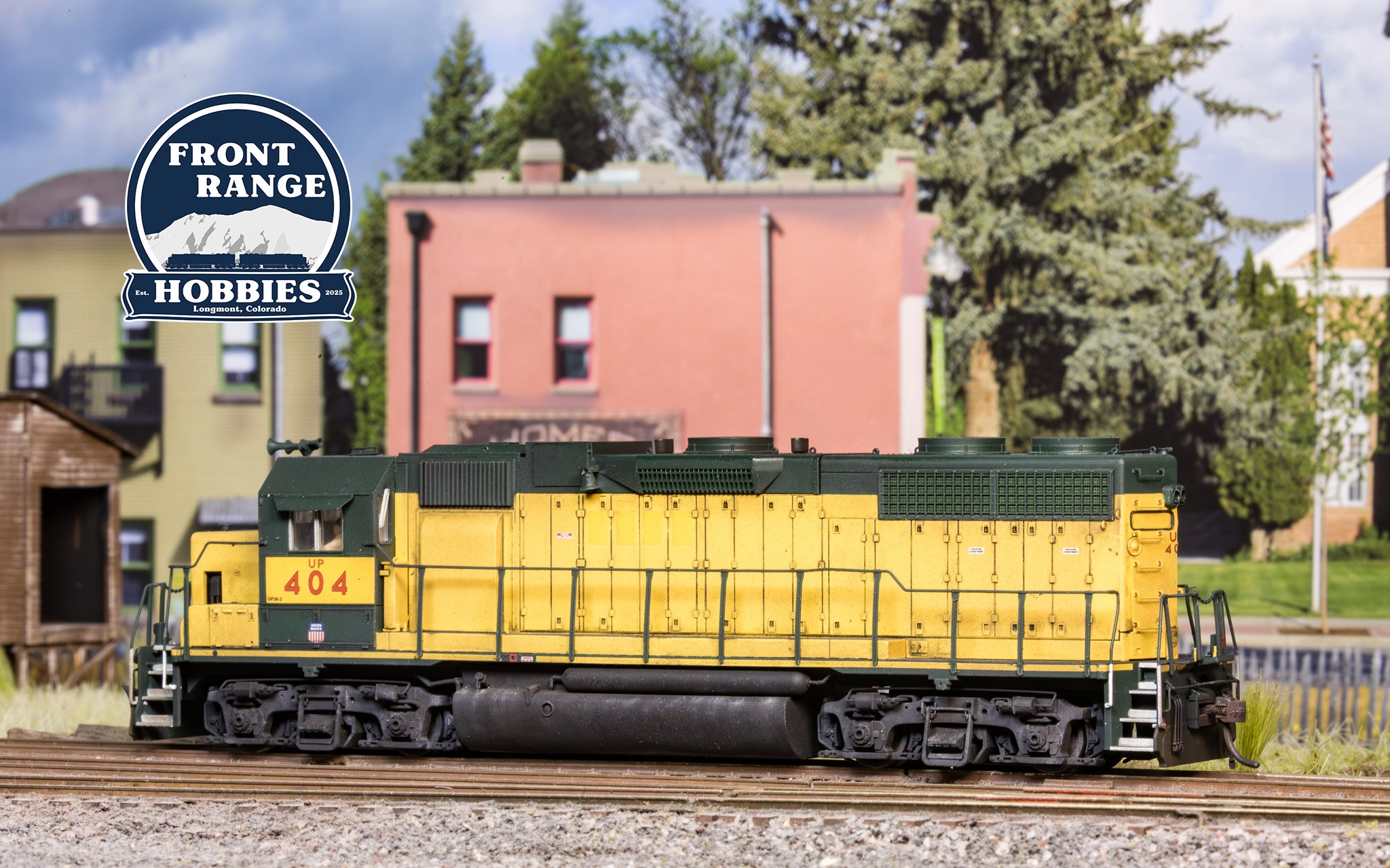 HO Scale Atlas Master Gold Series DCC/ESU LokSound V5 Equipped EMD GP38 Diesel Locomotive w/Ditch Lights Union Pacific 'Ex-CNW Patched' UP #404 (Weathered)