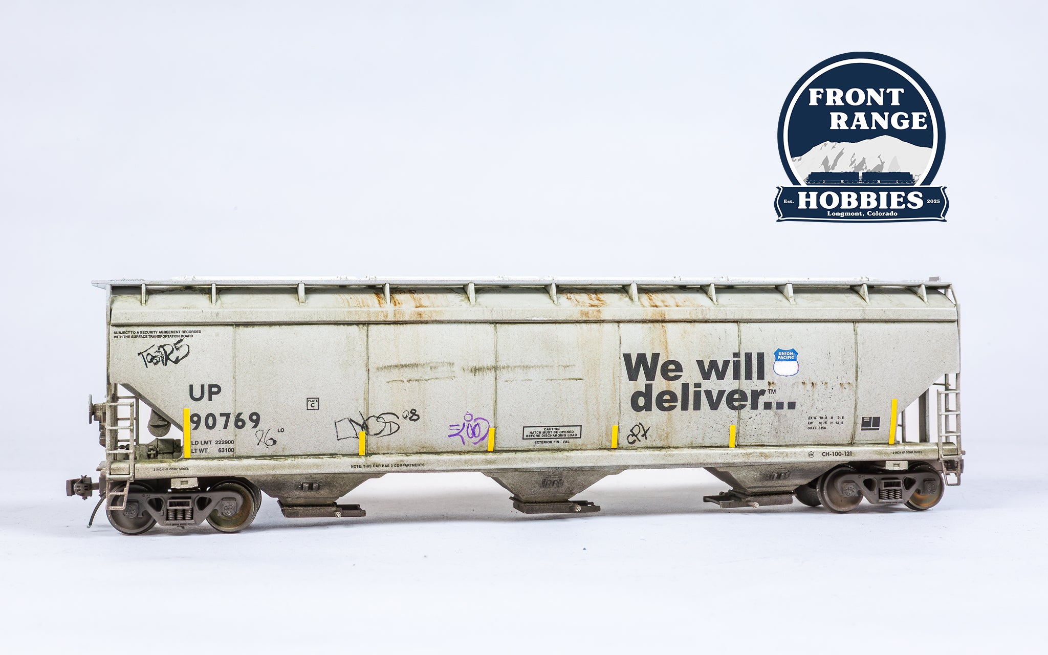 HO Scale Walthers Mainline HO Scale 60ft NSC 5150 3-Bay Covered Hopper, Union Pacific UP #70769 "We Will Deliver..." (Weathered)